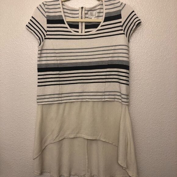 Anthropologie Deletta Tunic black and white striped Top hi low crew neck tunic S - Picture 9 of 13
